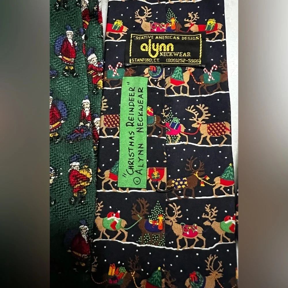 2 Vintage Silk Christmas Neckties Alynn Neckwear J.Z.Richards Santa Claus